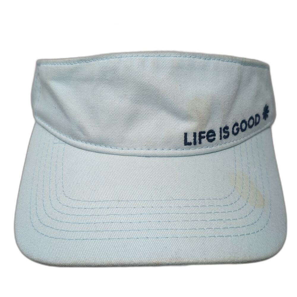 Life is Good Blue Visor One Size Strapback Cotton Embroidered Logo Casual Hat